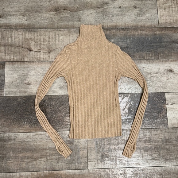Enza Costa lurex sweater rib turtleneck long sleeve top - Picture 4 of 7